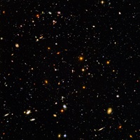 The original 2004 Hubble Ultra-Deep Field photograph, but very pixelated.